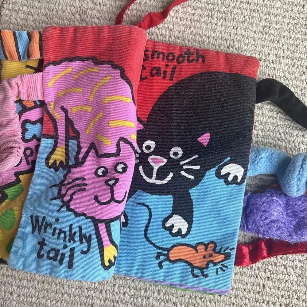 Jellycat Kitty Tails Crinkle Book Retired Baby Sensory Soft Book Cats Toddler 9